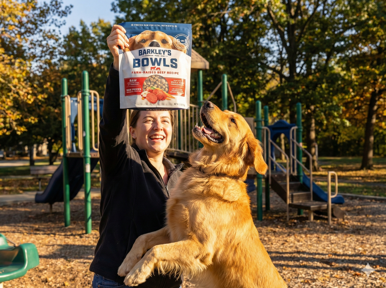 Happy dog with Barkley's Bowls