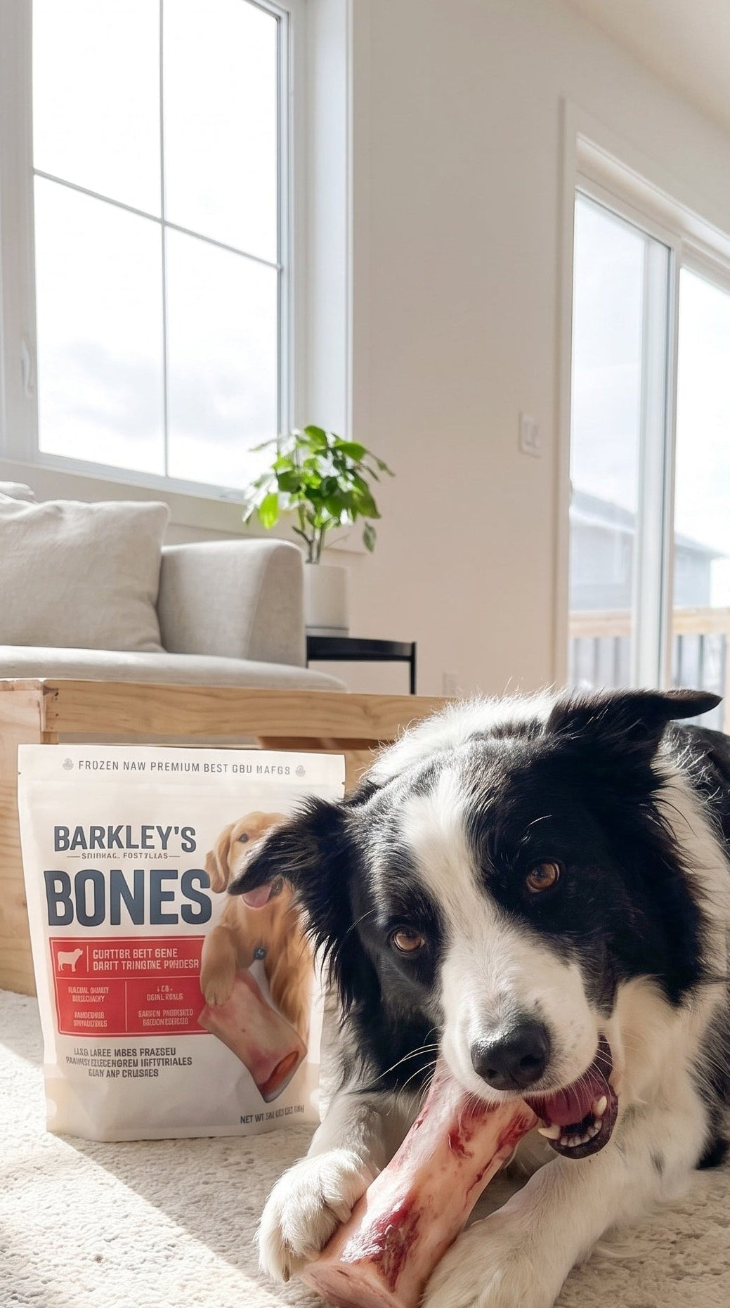 Golden retriever chewing a Barkley's marrow bone